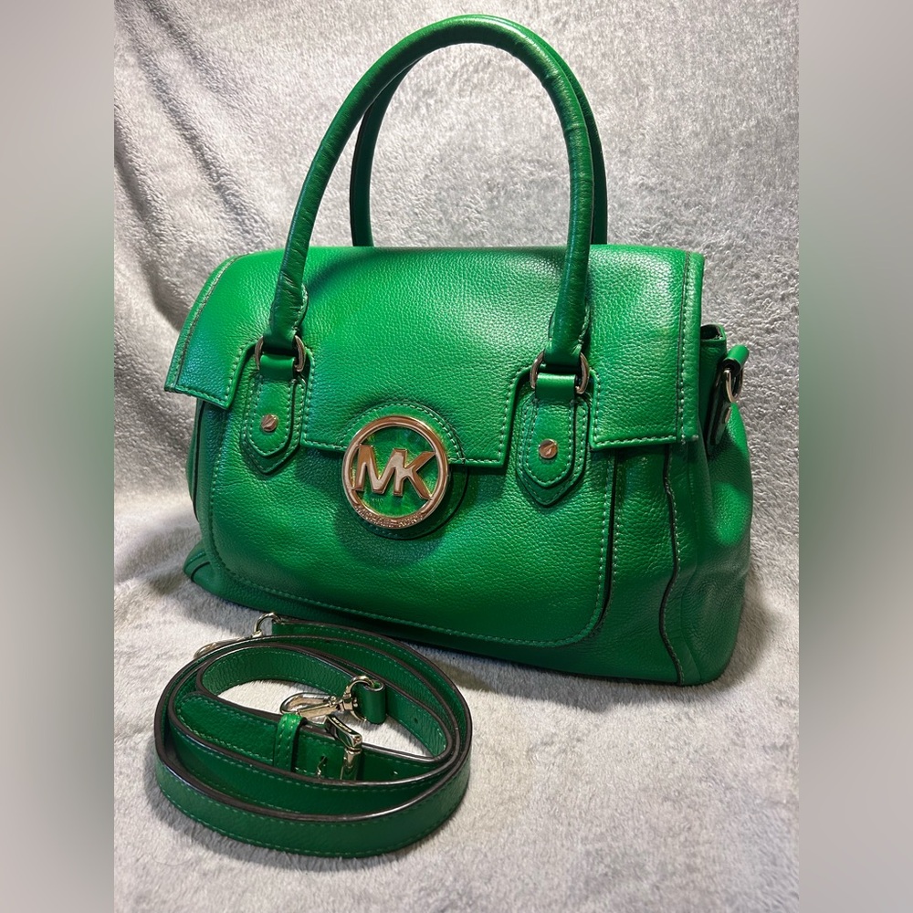 Michael Kors Margo Front Flap Kelly Green Satchel - Picture 2 of 16